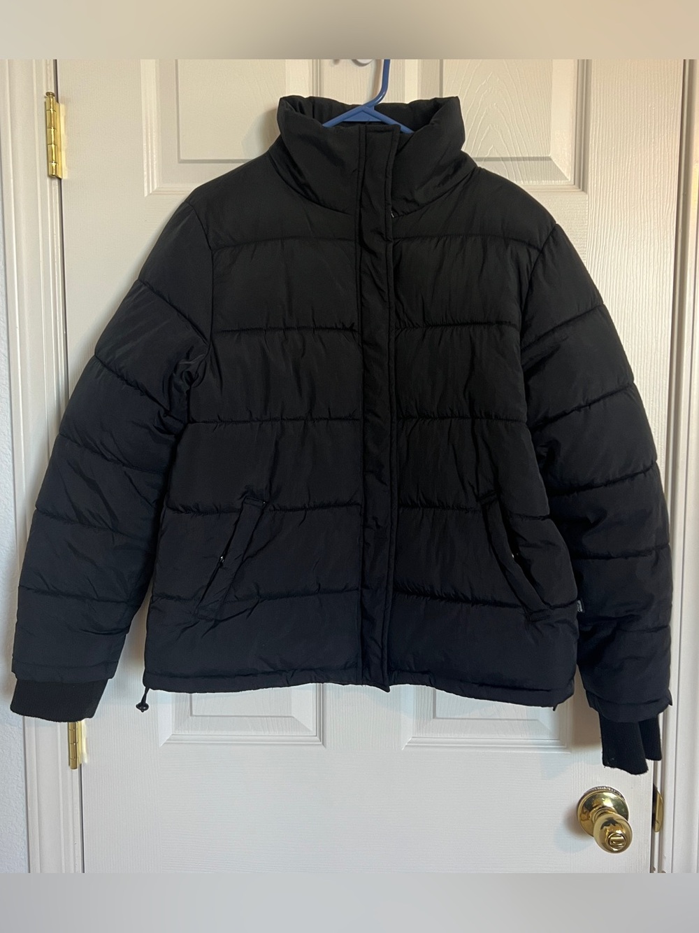 Cotton On Black Puffer Jacket Quilted Funnel Neck Winter Coat Large